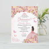 Elegant Rosa Pfirsich Bläserne Quinceanera Einladung (Stehend Vorderseite)