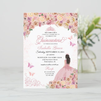 Elegant Rosa Pfirsich Bläserne Quinceanera Einladung