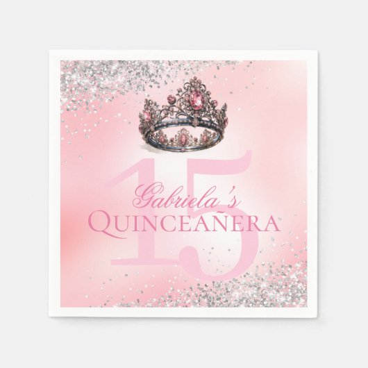 Elegant Rosa Prinzessin Crown Quinceanera Serviette (Vorderseite)