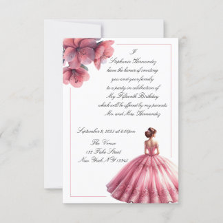 Elegant Rosa Prinzessin Quinceañera Einladung