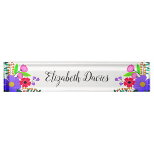 Elegant Rosa Purple Blumen Namensplakette