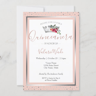 Elegant Rosa Quinceanera Budget Einladung