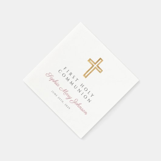 Elegant Rosa Religiöse Erste Heilige Kommunion Serviette (Ecke)