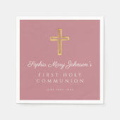 Elegant Rosa Religious Cross Girl First Communatio Serviette (Vorderseite)