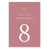 Elegant Rosa Religious Cross Girl First Communatio Tischnummer (Vorderseite)