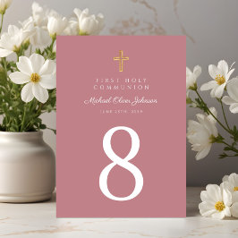 Elegant Rosa Religious Cross Girl First Communatio Tischnummer