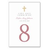 Elegant Rosa Religious Cross Girl First Communatio Tischnummer (Vorderseite)