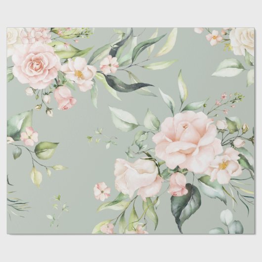 Elegant Rosa Rosa Eukalyptus Green Geschenkpapier (Flach)