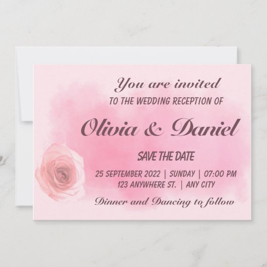 Elegant rosa Rosa Rosa Save the Date blühend (Vorderseite)