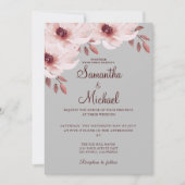 Elegant Rosa Rosa Rostfarbene Blätter Wasserfarben Einladung (Vorderseite)