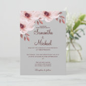 Elegant Rosa Rosa Rostfarbene Blätter Wasserfarben Einladung (Stehend Vorderseite)