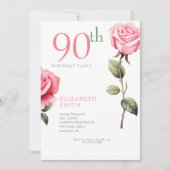 Elegant Rosa Rose 90. Geburtstagsparty Einladung (Vorderseite)