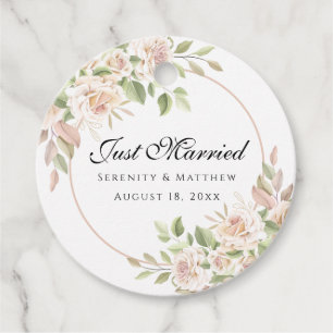 Elegant Rosa Rose Bloral Just Married Wedding Geschenkanhänger