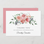 Elegant Rosa Rose Floral 100th Birthday Flat Dankeskarte (Vorne/Hinten)