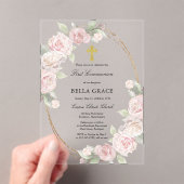 Elegant Rosa Rose Floral Erste Kommune Acryleinladungen (Insitu (Handheld))