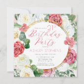 Elegant Rosa Rose | Gold Frame 21. Geburtstag Part Einladung (Vorderseite)