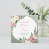 Elegant Rosa Rose | Gold Frame Brautparty Invit Einladung (Stehend Vorderseite)