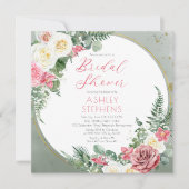 Elegant Rosa Rose | Gold Frame Brautparty Invit Einladung (Vorderseite)