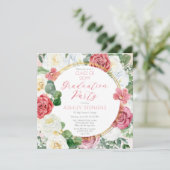 Elegant Rosa Rose | Gold Frame Graduation Party Einladung (Stehend Vorderseite)