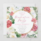 Elegant Rosa Rose | Gold Frame Graduation Party Einladung (Vorderseite)