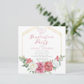 Elegant Rosa Rose | Gold Frame Graduation Party Einladung (Stehend Vorderseite)