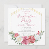 Elegant Rosa Rose | Gold Frame Graduation Party Einladung (Vorderseite)