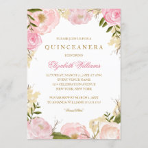Elegant Rosa Rose Quinceanera Einladung