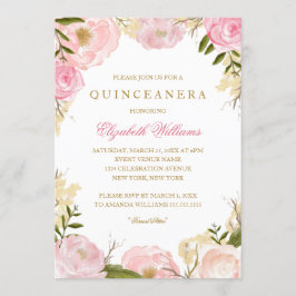 Elegant Rosa Rose Quinceanera Einladung
