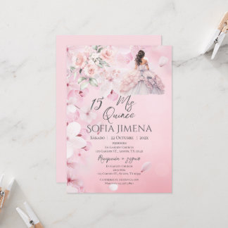 Elegant Rosa Rose Quinceanera Einladung