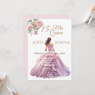 Elegant Rosa Rose Quinceanera Einladung