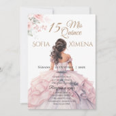 Elegant Rosa Rose Quinceanera Einladung (Vorderseite)