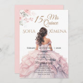 Elegant Rosa Rose Quinceanera Einladung (Vorne/Hinten)