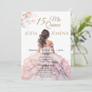 Elegant Rosa Rose Quinceanera Einladung