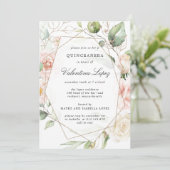 Elegant Rosa Rose Rose Quinceanera Einladung (Stehend Vorderseite)