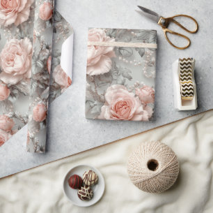 Elegant Rosa Rose Vintage Blüte Geschenkpapier