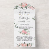 Elegant rosa Rosen mit Schmetterlinge Babydusche All In One Einladung (Innen)