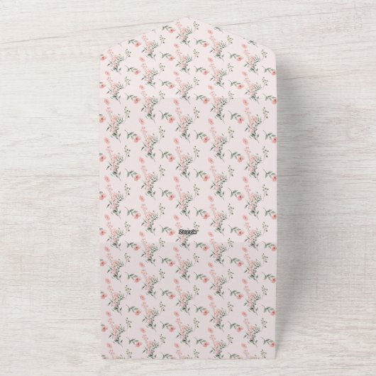 Elegant rosa Rosen mit Schmetterlinge Babydusche All In One Einladung (Außenbereich)