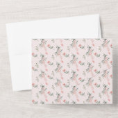 Elegant rosa Rosen mit Schmetterlinge Babydusche All In One Einladung (Rückseite)