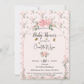 Elegant rosa Rosen mit Schmetterlinge Babydusche Einladung (Vorderseite)