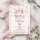 Elegant rosa Rosen mit Schmetterlinge Babydusche Einladung