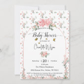 Elegant rosa Rosen mit Schmetterlinge Babydusche Einladung (Vorderseite)