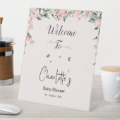 Elegant rosa Rosen mit Schmetterlinge Babydusche Sockelschild (In Situ)