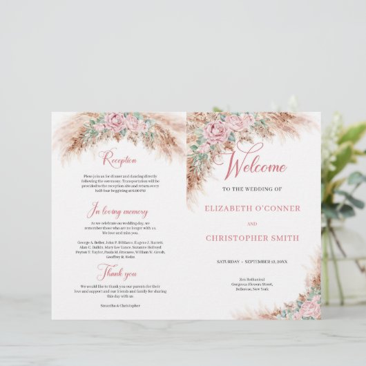 Elegant rosa Rosen Pampas Gras und Grün (Stehend Vorderseite)