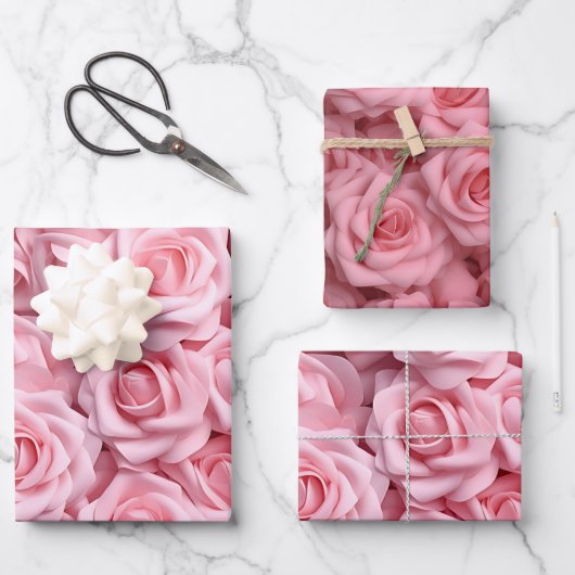 Elegant Rosa Roses Geschenkpapier Set (Vorderseite)