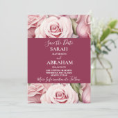 Elegant Rosa Roses Save the Date Einladung (Stehend Vorderseite)
