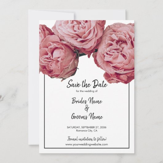 Elegant rosa Roses Wedding speichern das Datum Save The Date (Vorderseite)