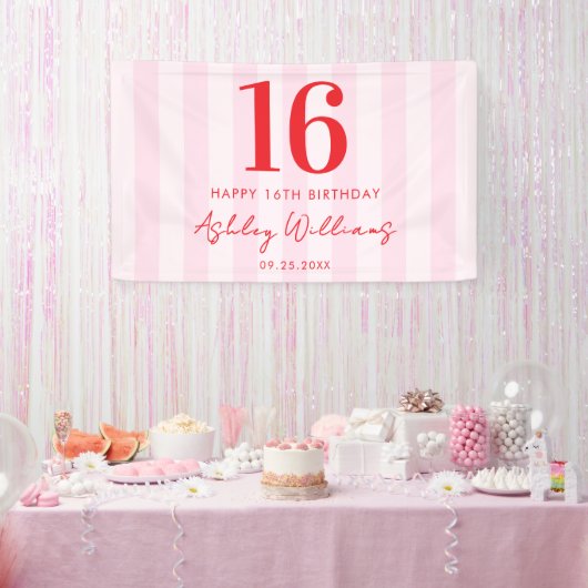 Elegant rosa Rot Moderne 16. Geburtstag Banner (Party)