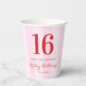 Elegant rosa Rot Moderne 16. Geburtstag Pappbecher (Rückseite)
