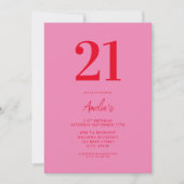 Elegant rosa Rot Moderne 21. Geburtstag Einladung (Vorderseite)