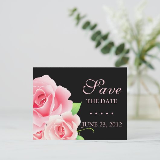 Elegant Rosa Save the Date [Schwarz] (Stehend Vorderseite)